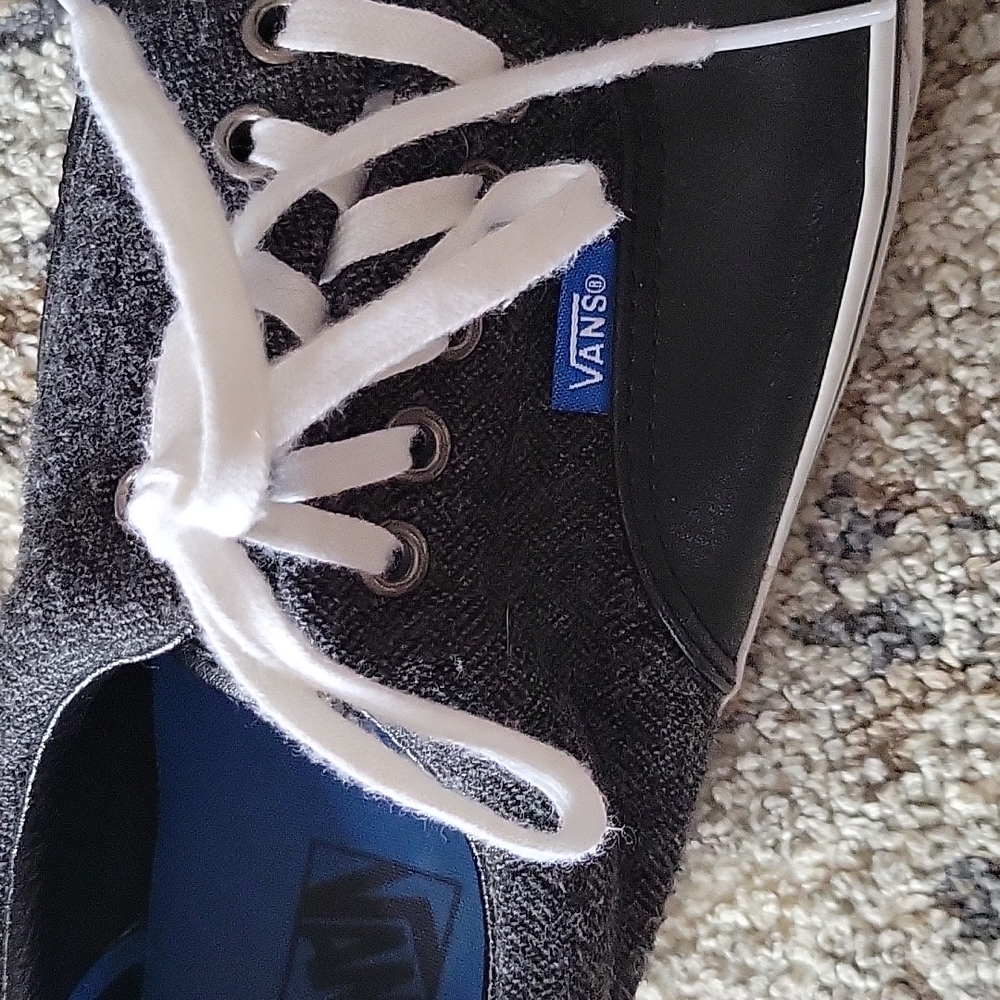 Vans Authentic Black/Gray Herringbone/Leather Men… - image 2